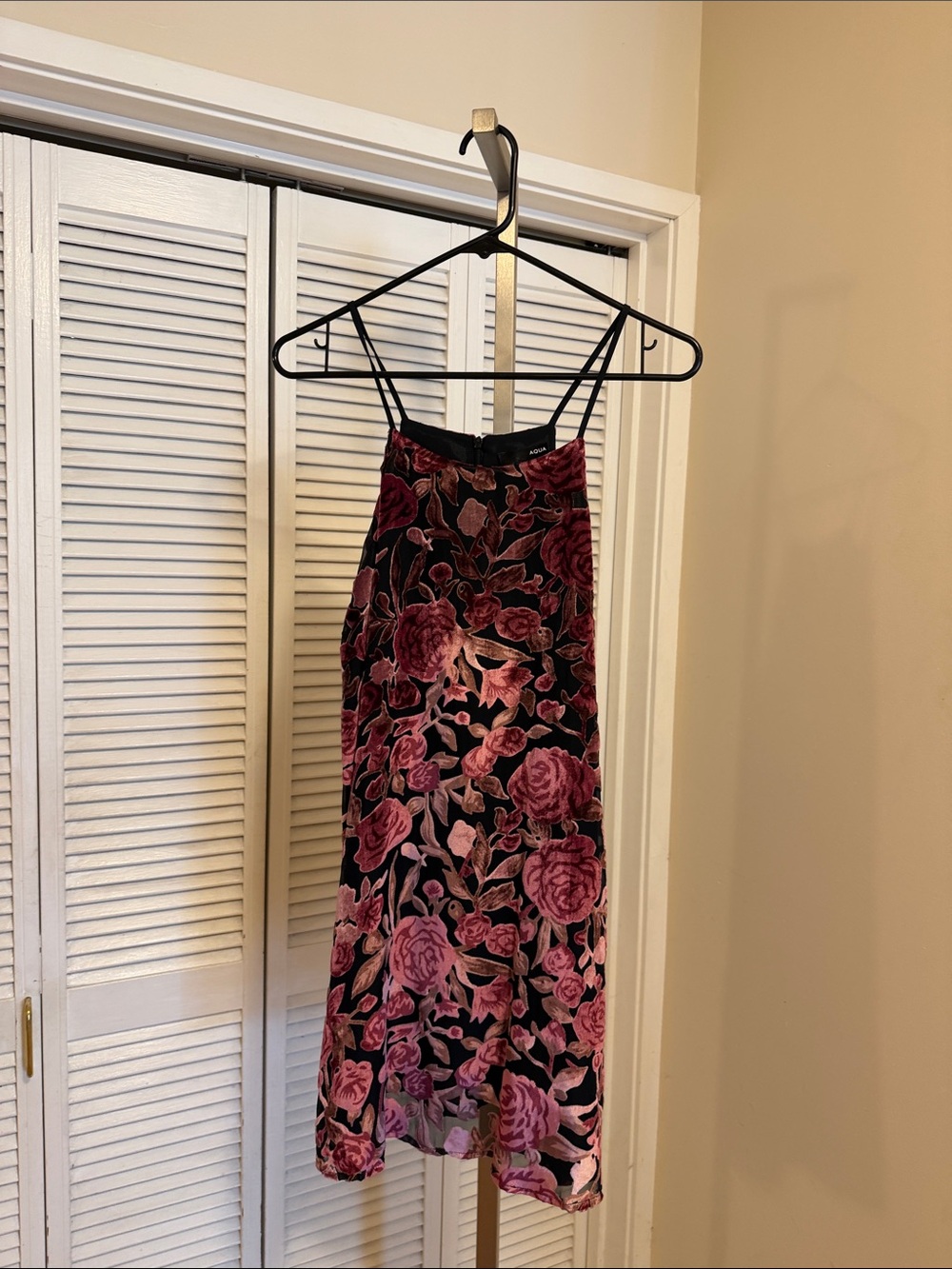 Aqua Pink and Black Velvet Floral Slip Dress